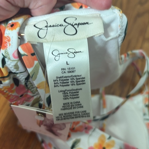 JESSICA SIMPSON White Floral Ruche Summer Dreaming Bikini Top Swimsuit Large NWT - Picture 8 of 9